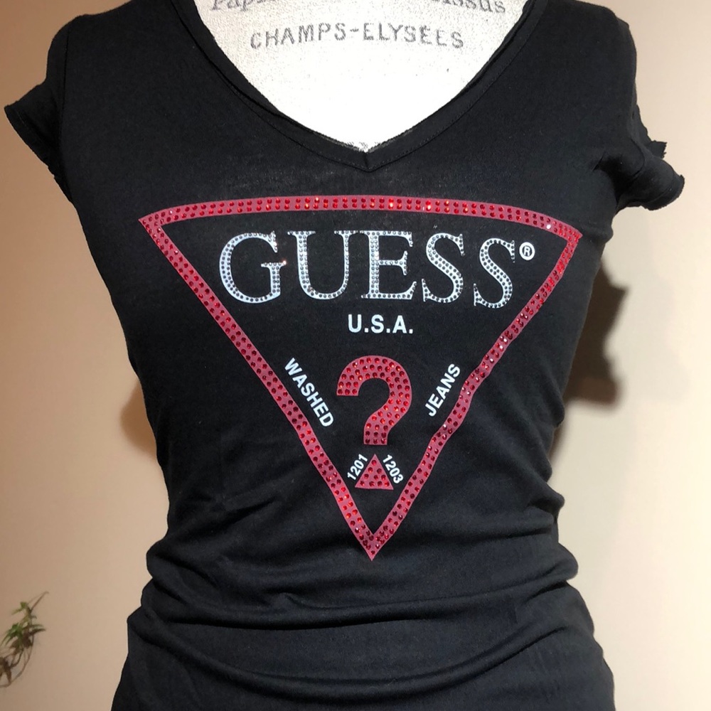 Guess Rhinestone T-shirt, Black (size small)